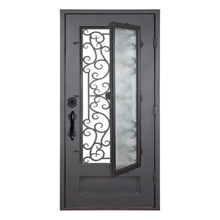 villa house front entry wrought iron grill door designs with operable window