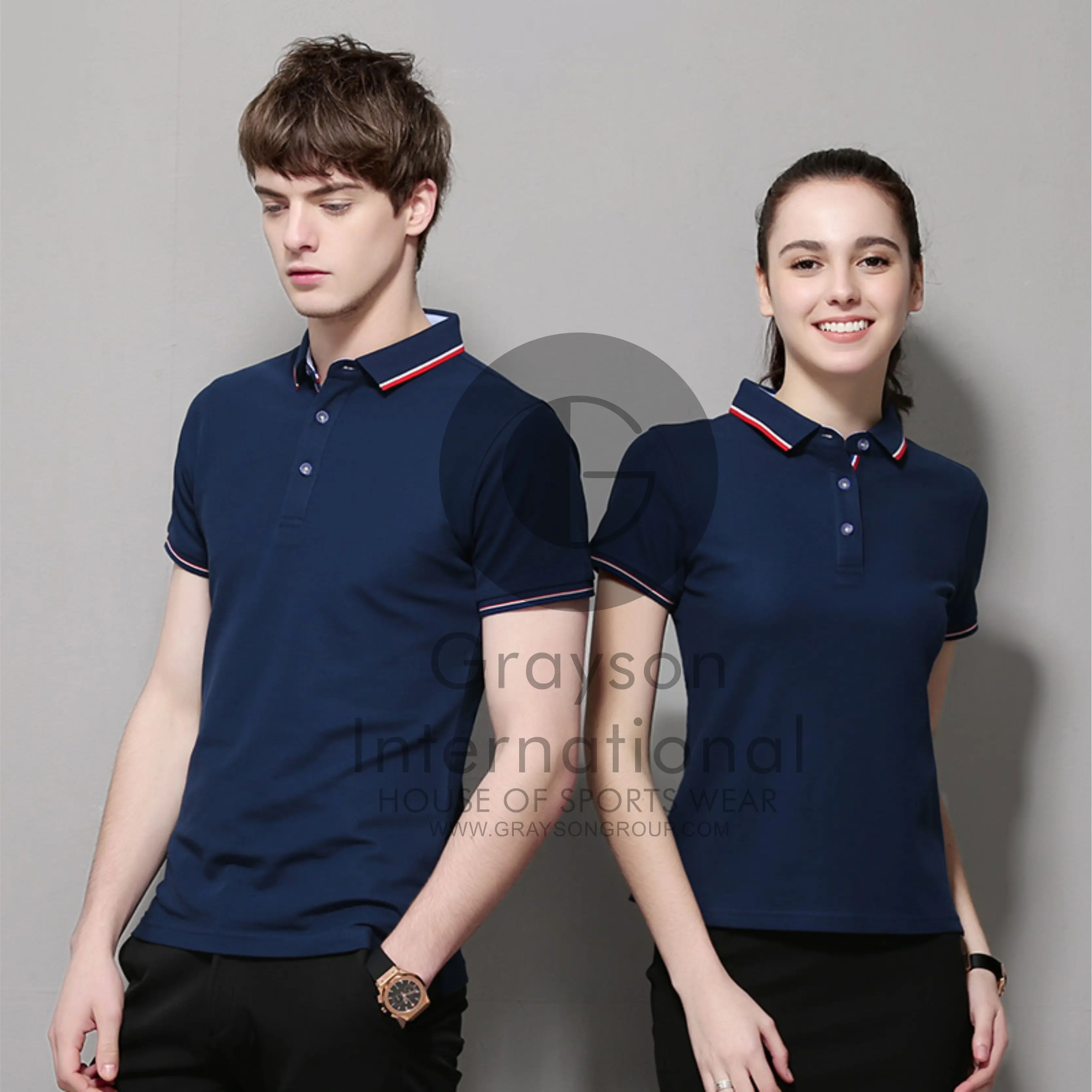 
 Мужские прямые продажи с фабрики, мужские классические рубашки поло с коротким рукавом, однотонные ребристые воротники и манжеты от Grayson intl  