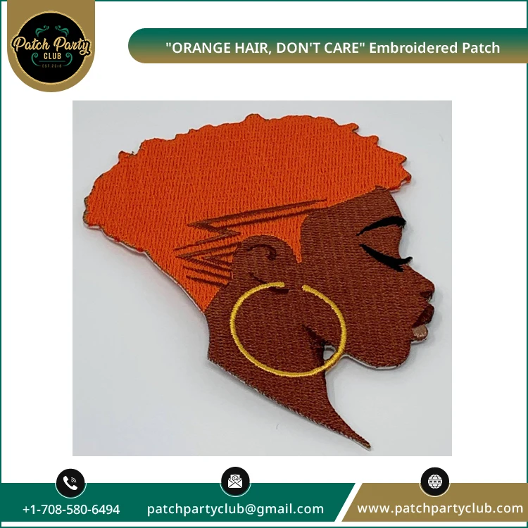 OEM производитель продает роскошные качественные «оранжевые волосы не переживают» афроцентрические нашивки с вышивкой