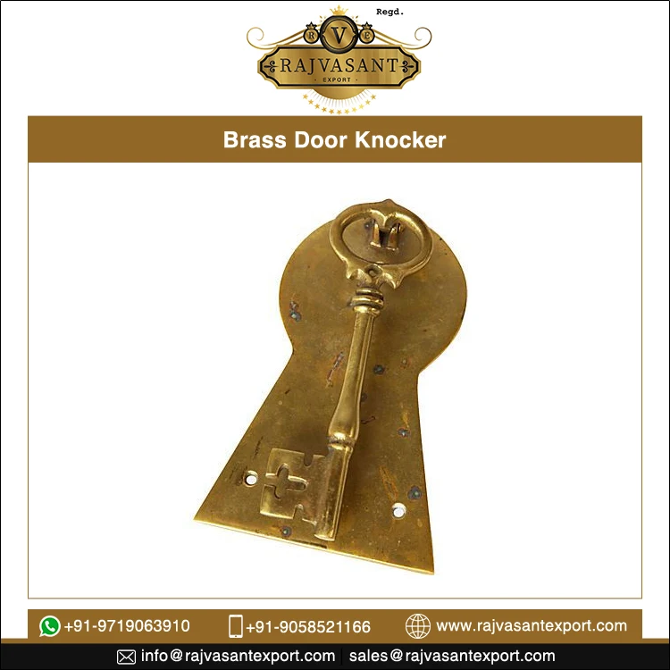 Modern Vintage Style Door Knocker with Key Lock Solid Brass Heavy Duty Satin Finish Window Accessory for Hotels and Industries