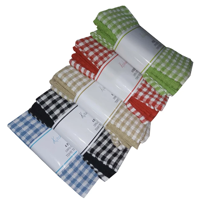 
100% Cotton Terry Mono Check Tea Towel Super Absorbent 