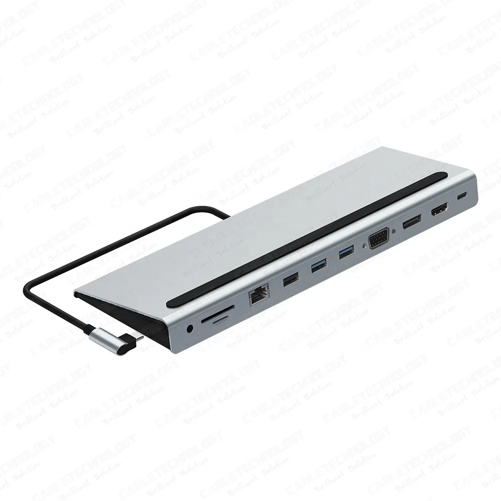 USB-C to HDMI VGA 100W DP SD RJ45 TF USB 3.0 2.0 Audio AUX 3.5mm 11 Port Hub Adapter
