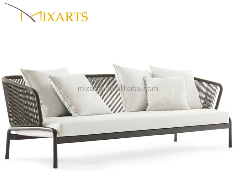 
Luxury Modern Vintage Outdoor Furniture Natural Rattan Webbing Wicker Cane 3 Seater Sofa 