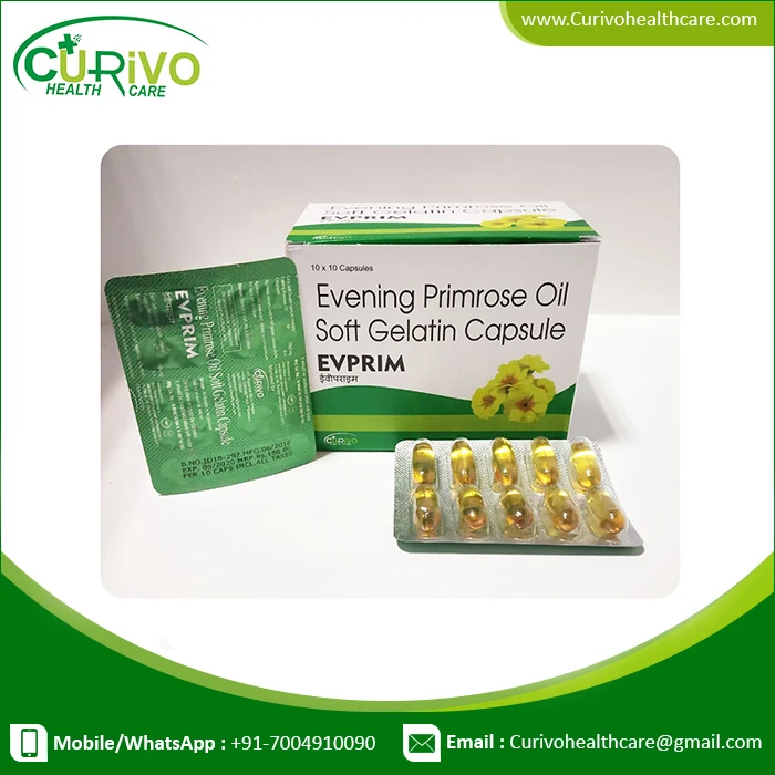 
Evening Primrose Oil, Gamma Linolenic Acid and vitamin E softgel capsule supplier in India 
