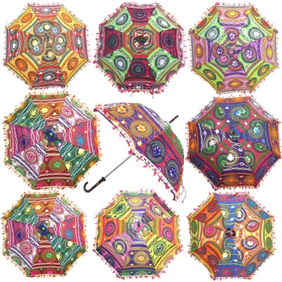 Lot of  Indian Wedding Umbrella Floral Design Indoor Outdoor Decorations Embroidery Mirror Work handmade Parasols