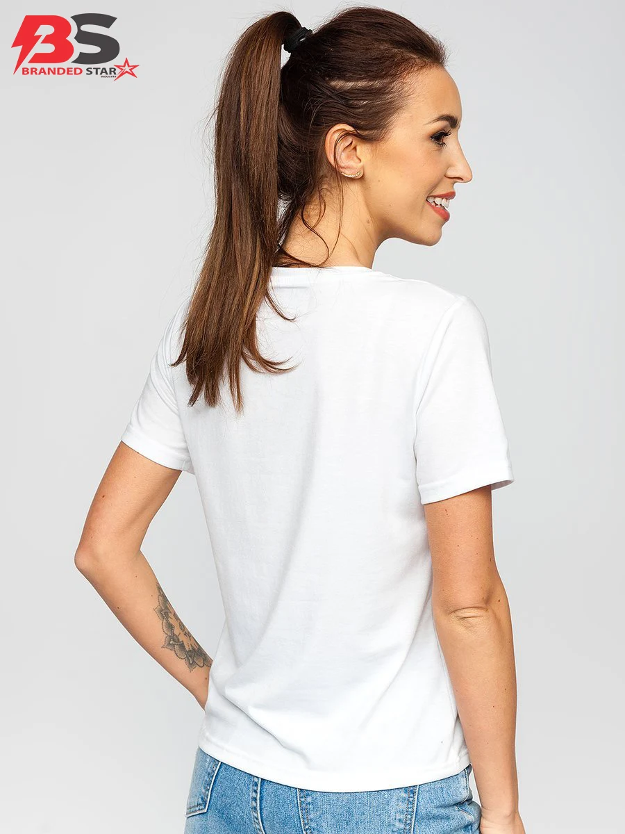  Однотонная белая футболка с коротким рукавом для женщин индивидуальным дизайном и принтом-оптовая цена