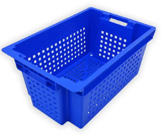 UP HDPE plastic boxes crate blue color 600 x 400 x320 mm stackable vegetable  iso 9001:2015 industrial food grade product