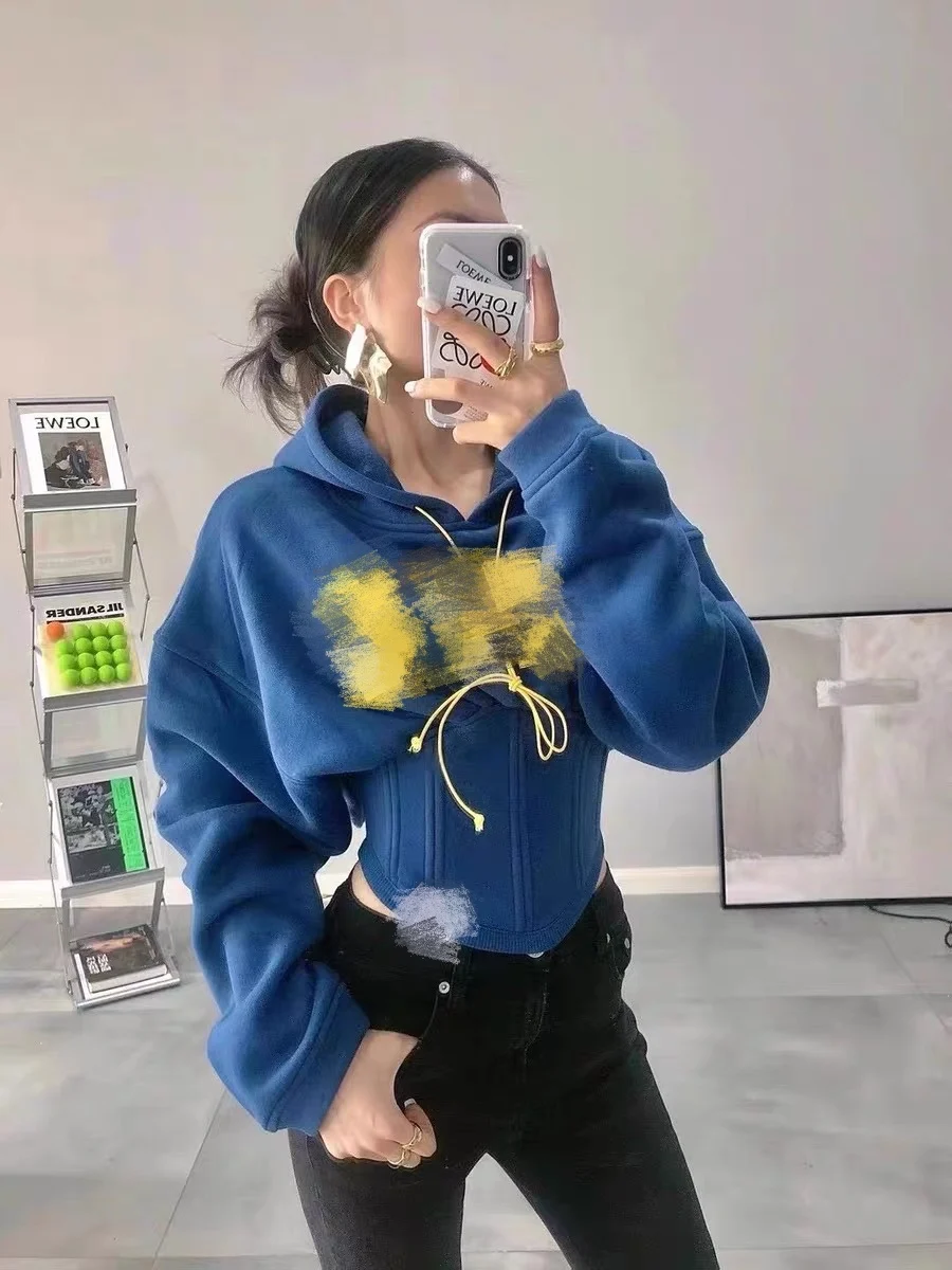  Ins Athflow Rework Vintage Curve Corset Custom logo Embroidery Casual Hip Hoodies Sports Underbust Lace Up Retro Hooded