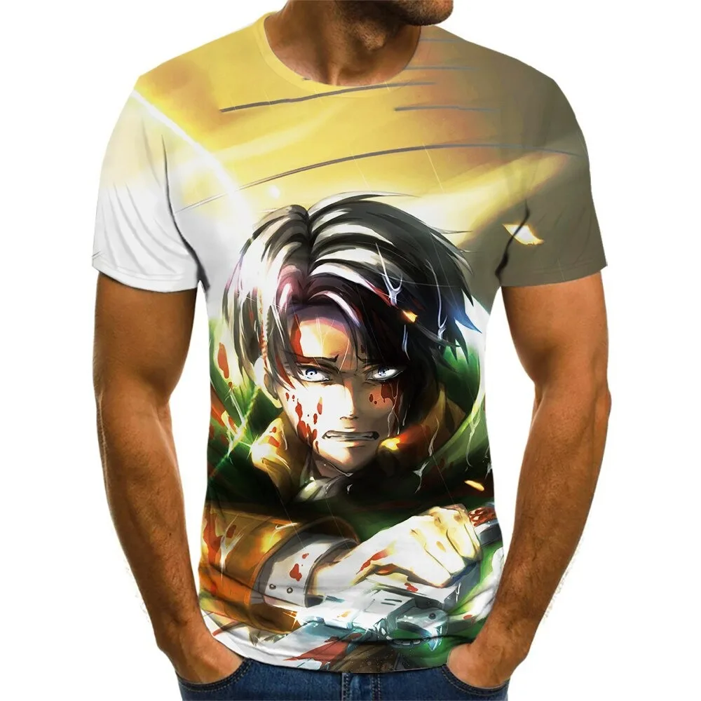 Designer recommended men animation attack on titan printed t shirt 3d printed short sleeve men t shirt printed
