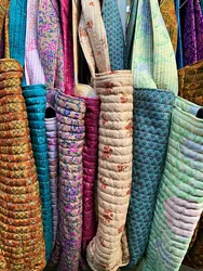 Hand Block Printed Cotton Beach Bag Quilted Large Gypsy Tote Purse Bohemian Carry shoulder bag