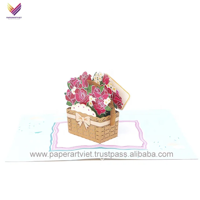 3D Поздравительные открытки/корзина из роз открытки/бумажные открытки ручной работы с высококачественной рождественской открыткой