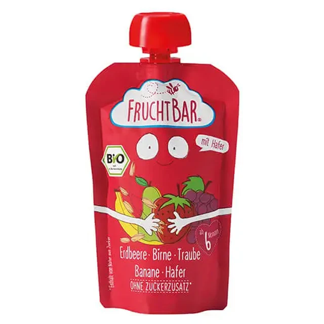 Fruchtbar Organic puree Strawberry-Pear-Grape-Banana-Oats baby food porridge 100g