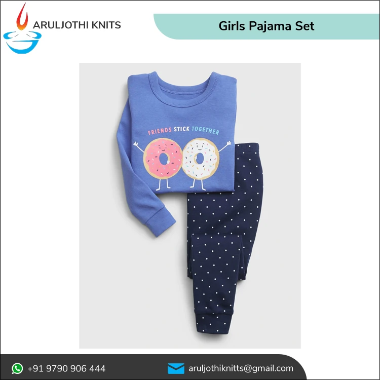 Custom Pattern 100% Cotton Kids Pajama Set New Designs Cartoon Animal Print Sleepwear & Loungewear for Girls Nightdress