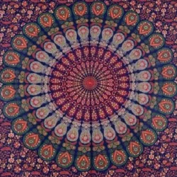 New Traditional Indian Cotton Single Tapestry Wall Hanging Purple Bohemian Bedspread Dorm Decor Mandal    Good Quality Product