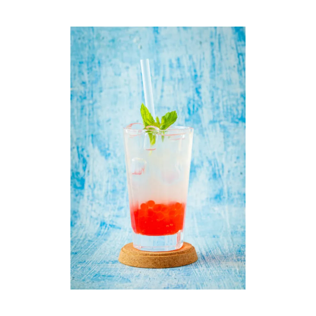 Ready To Ship LMC Taiwan Bubble Tea Supplier Peach Flavor Fruit Popping Boba Bubble Tea Counter Bar