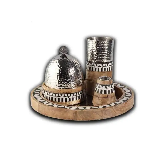 Middle East Arabic Burner Bakhoor Burner Tray Set with Decorative Flower Vase Luxury Oud Burner for Home Decor Handmade Metal
