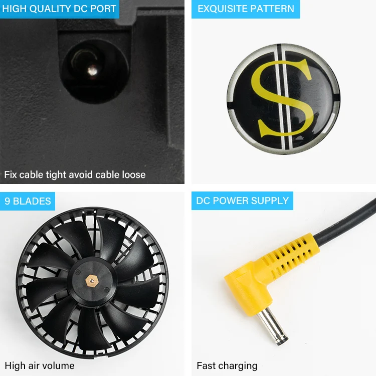 Electrotec 7.4V Mini Portable Clothing Fan DC Powered Fan Low Noise Fan 3 Speeds Adjustable for Camping Traveling Working