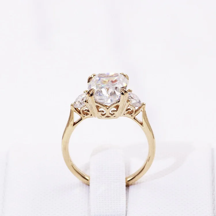 10k yellow gold 3.5 carat cushion cut d color vvs trilogy 10k gold moissanite ring for women wedding jewelry