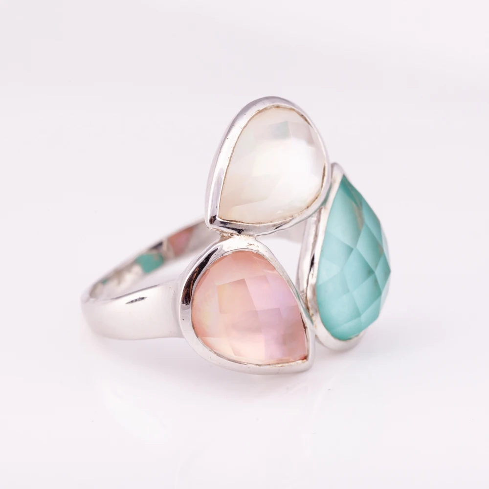 Silver 925 Natural Gemstones Ring with Turquoise  and Mother of Pearl High Quality Factory Price from Thailand