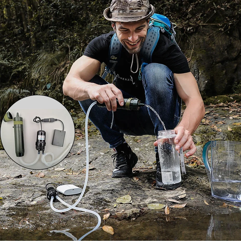 camping equipment travel portable water filter with pump