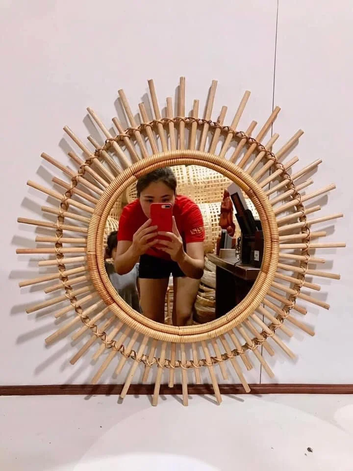  Натуральный цвет домашний декор Круглый кролик ротанговое зеркало