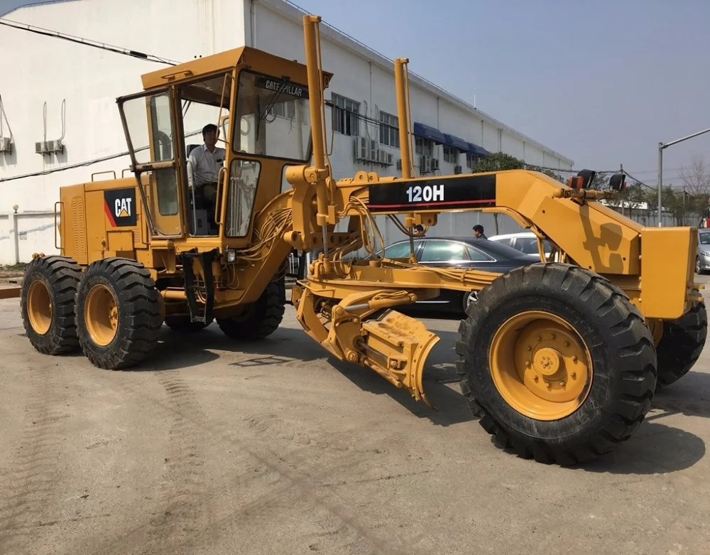 Прочный Подержанный станок, оригинальный автогрейдер для кошек 120H из Японии во дворе для продажи