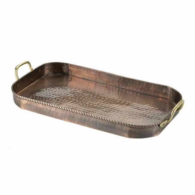 Best Selling Copper Antique Metal With Golden Handle Serving Tray Home Decor Table Decoration Hotel Supply Serving Trays