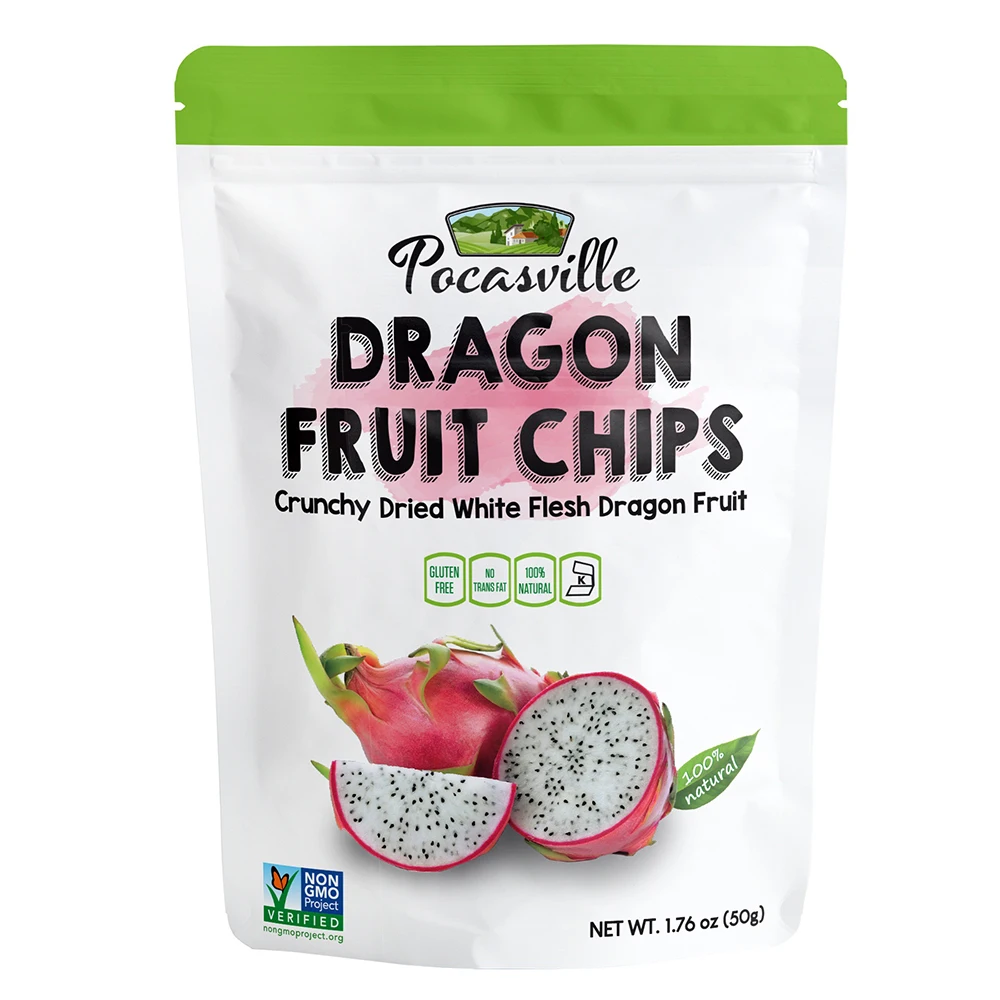 
Pocasville Natural Freshly Dried Dragon Fruit Chips 2 Bulk Bags / 5.5 Pounds & 12 Pouches / 4 Ounce 