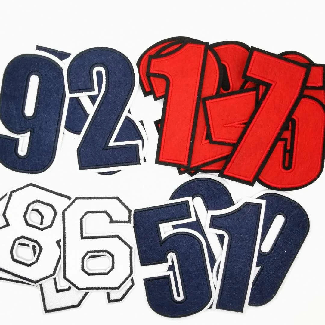 Custom Felt Iron On Applique Embroidery number and letter Patch felt embroidery for clothing