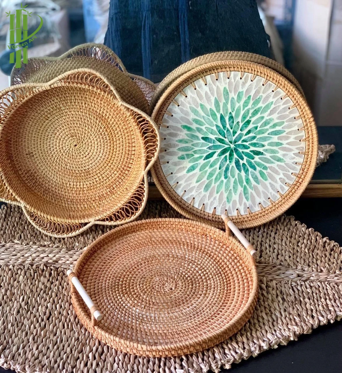 Rattan Storage Basket Serving Rattan Tray Fruit Vegetable Woven Handicraft Decorative Storage Organizer 2022