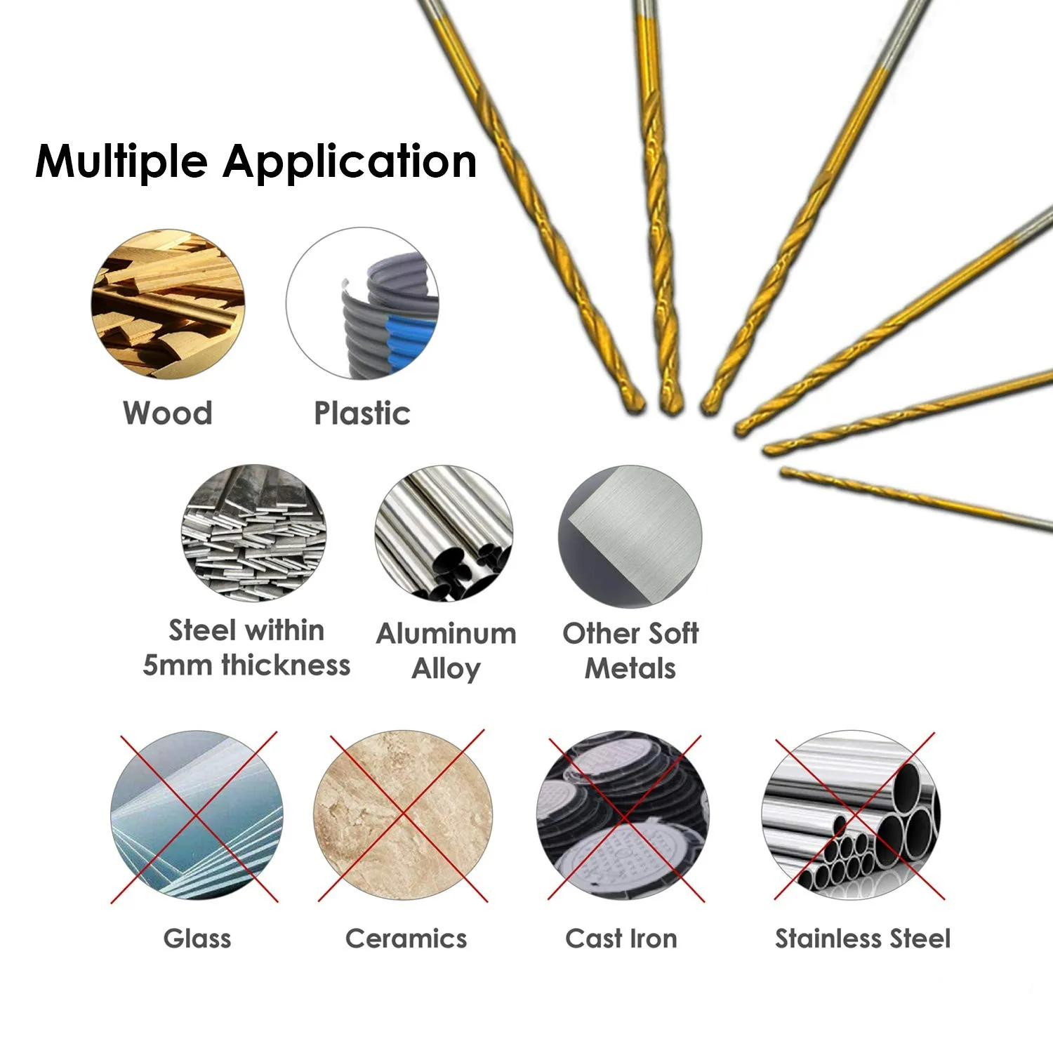 
Titanium Drill Bits set (5pcs), Metal Drill Bits for Wood,Metal, Steel, Plastic 