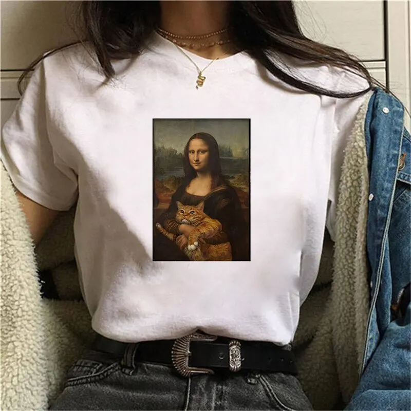 
Mona Lisa Painting Women T-shirts artistic oil painting Harajuku aesthetic Custom made oversized t shirt korean clothes 