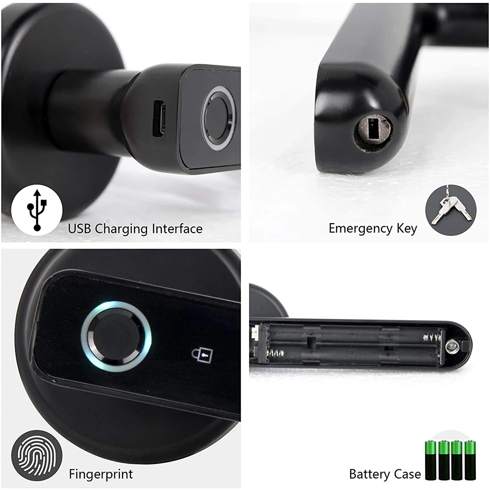 Electronic Fingerprint Smart Handle Keyless Opening Door Lock with Finger print App BLE Key Electronic for Apartment Garage