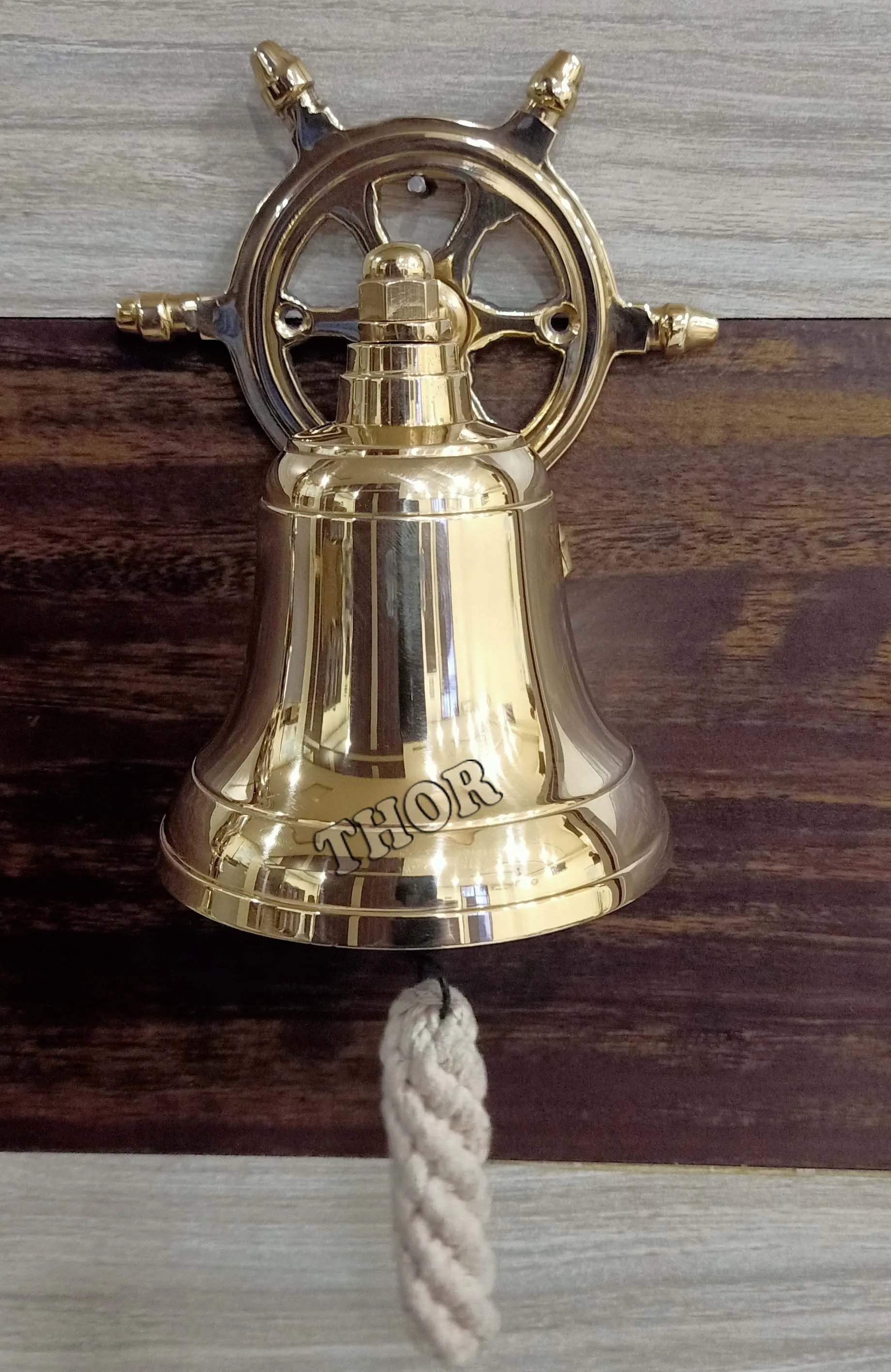 Solid Brass Heavy Bracket Ship Bell Custom Print Indoor and Outdoor Wall Mountable Clear Ring for Craft Application
