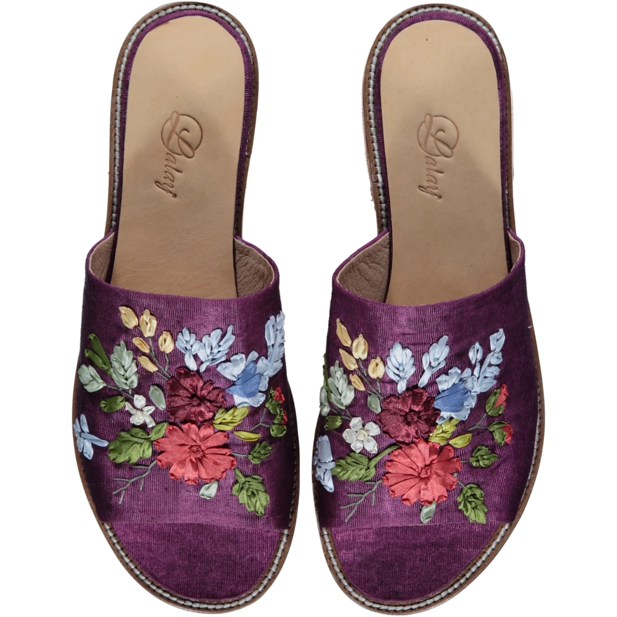 Handmade Slipper Genuine Leather OpenToe with Embroider High Quality Durable Slides Slippers