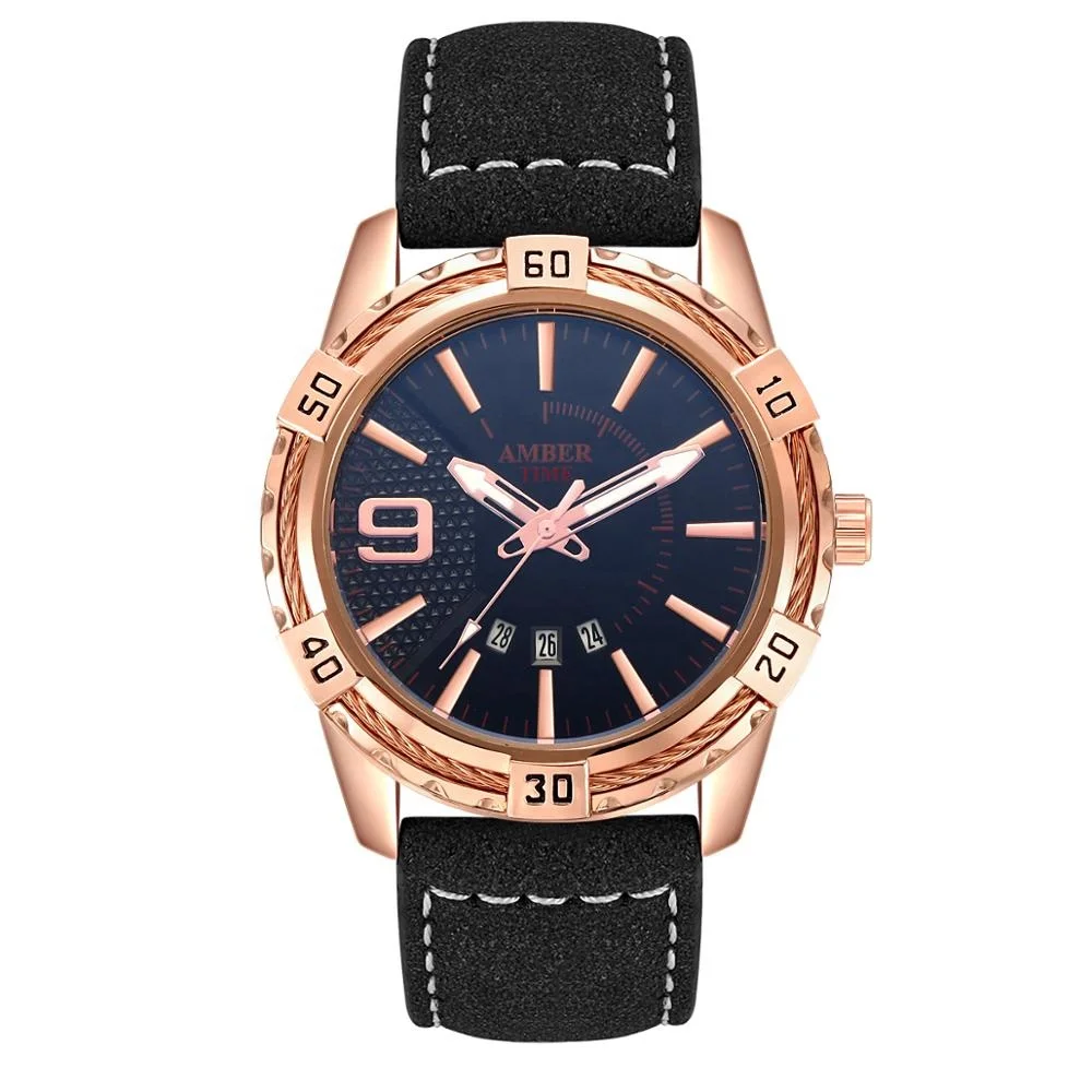 Amber Time Cow Leather Band Men Watch 2020 Fashion 3 Atm Luxury Custom Men Watch Wristwatches