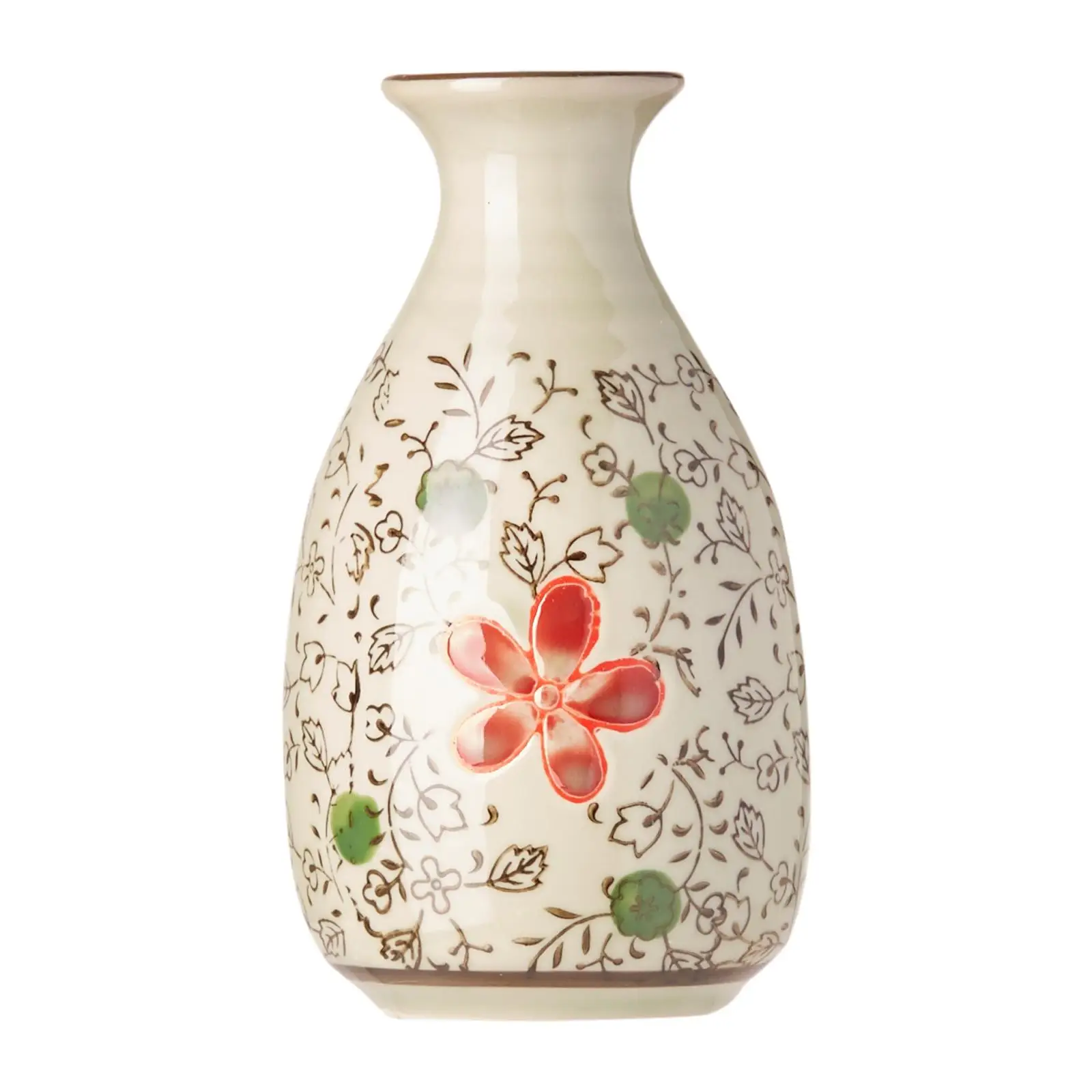 Фарфоровая бутылка Саке с красными цветами в японском/Корейском стиле, размер h13.5см, подходит для микроволновой печи и посудомоечной машины