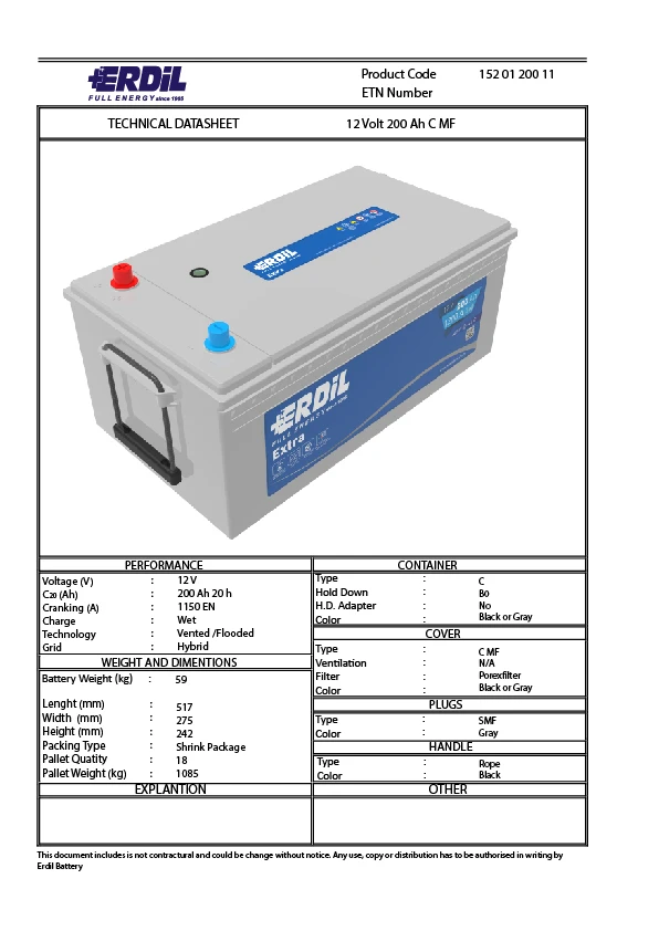 Высококачественная сверхпрочная аккумуляторная батарея для грузовиков марки Erdil, 12 В, 200 ач, D5a, не требующая технического обслуживания