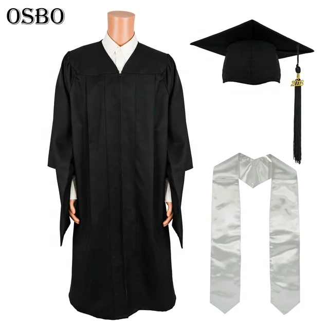 Doctoral Graduation Cap And Gown, Classic Bachelor Black Graduation Gown University Academic Dress