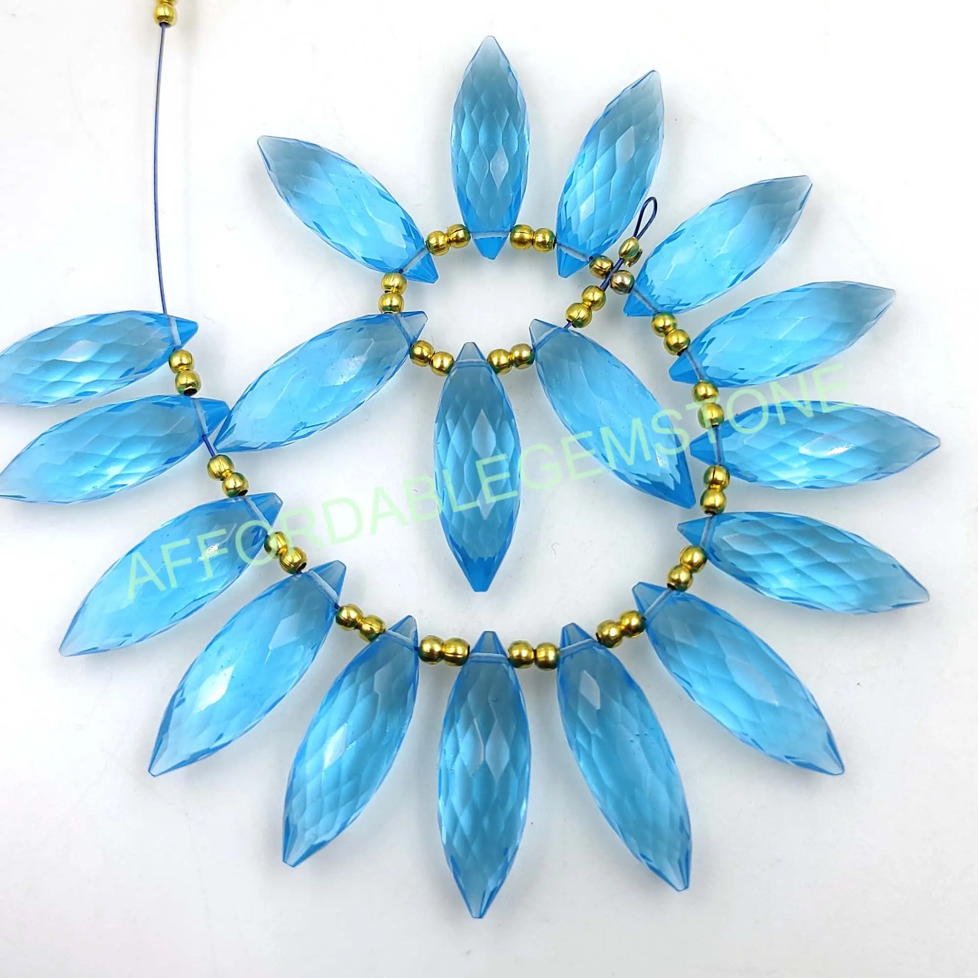 Sky blue topaz handmade stone top drilled gemstone fancy teardrop shape stone good quality stone faceted beads silver jewelry