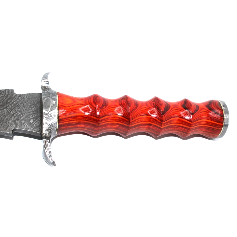 New Style Full Customized Made Logo Printed Damascus Steel Fixed Blade Bowie Knives Outdoor Hunting Knife with Leather Sheath