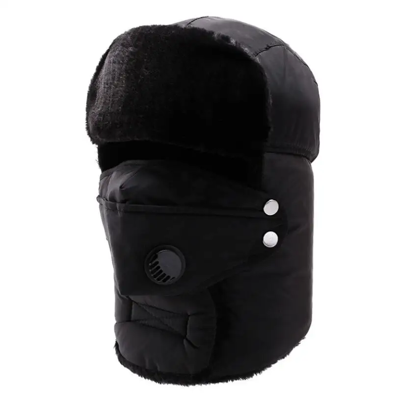 
Wholesale Winter Bomber Hats Men Women Thicker Fur Earflap Heating Plain Snow Cap Russian Plush Ski Hat with mask 