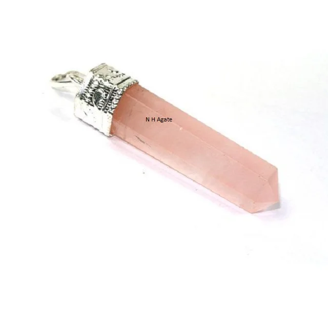 Natural Rose Quartz Gemstone Pencil Pendant For Wholesale Rose Quartz Pencil Point Pendants Buy From N H Agate