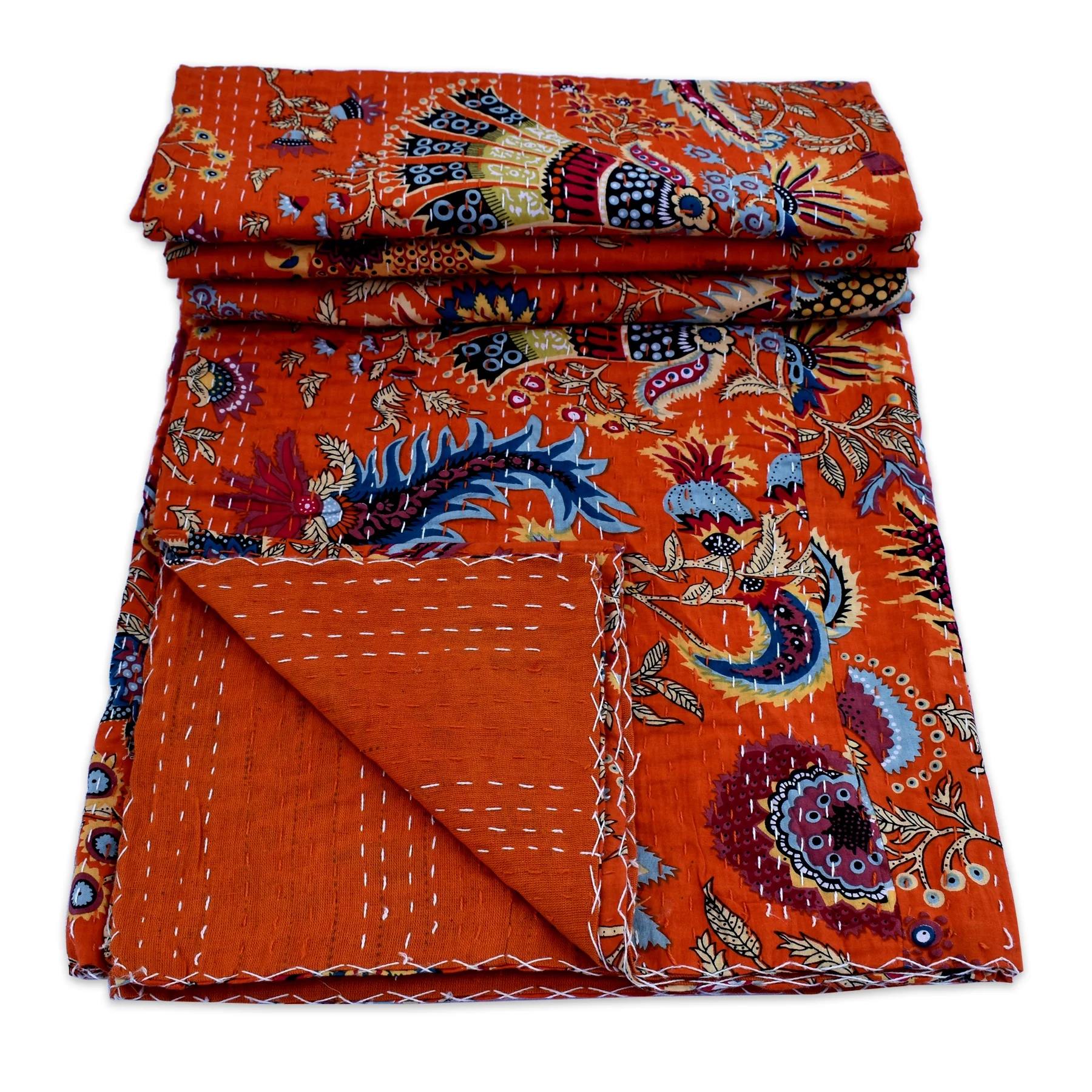 Hot Selling Indian High Quality Floral Printed Pure Cotton Blanket Handmade Kantha Quilt Wholesale
