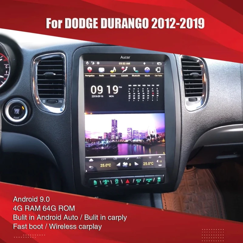  Автомобильный мультимедийный плеер AuCAR автомагнитола на платформе Android 12 1 с вертикальным экраном 9 0 дюйма 4 Гб ОЗУ 64 ПЗУ GPS-навигацией для Dodge Durango