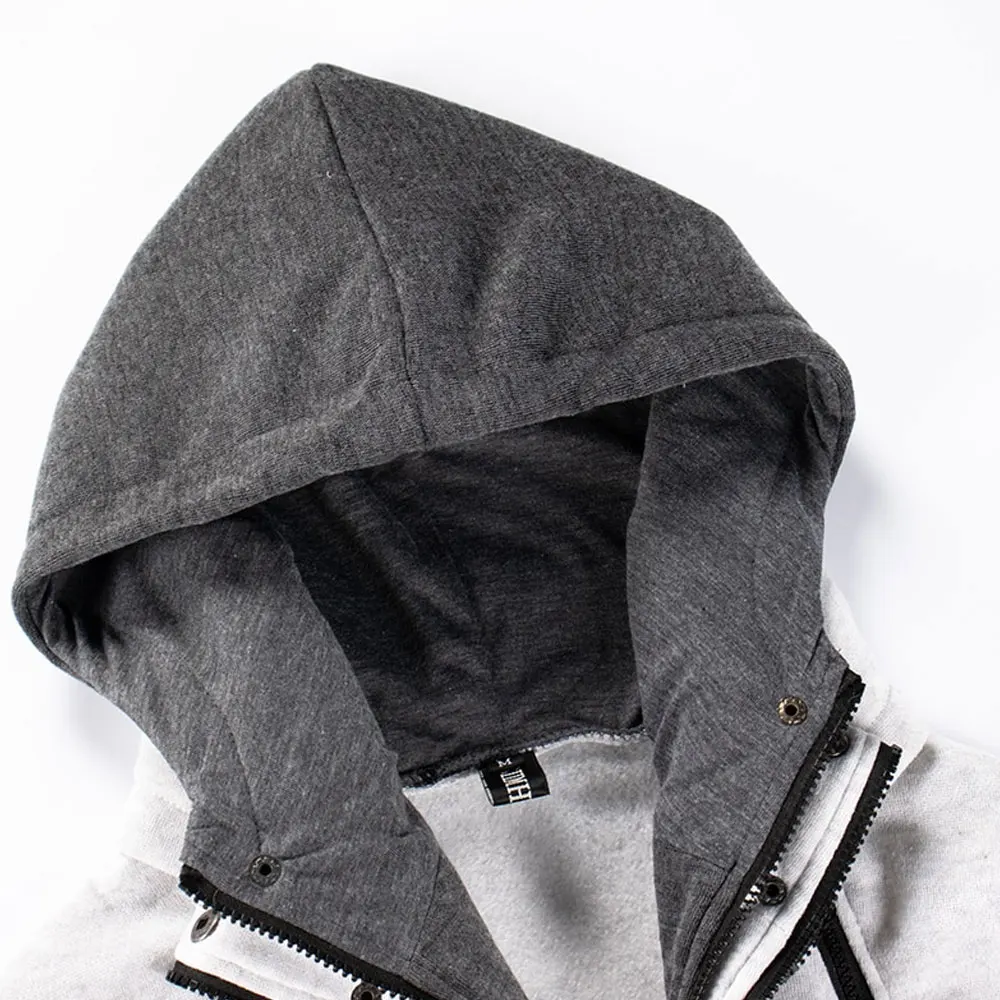 Front Zipper Style Grey And White Color Men Hoodies Use In Winter