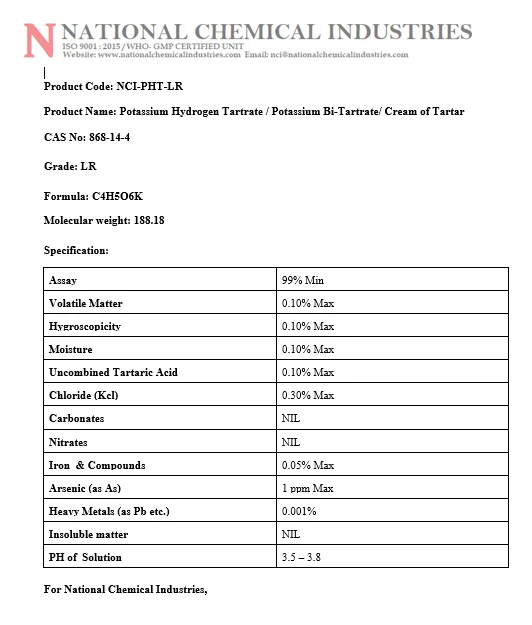  Битартрат калия (класс LR)