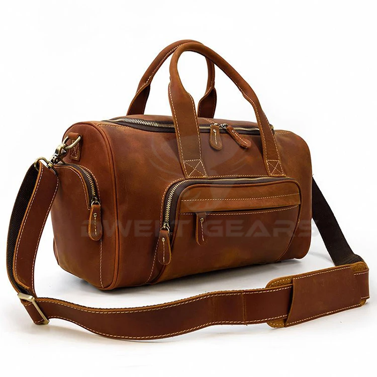 Latest Fashion Simple High Capacity 100% Genuine Leather Duffle Bag Large Capacity Unisex Travel Bag Zipper Closure Customizable