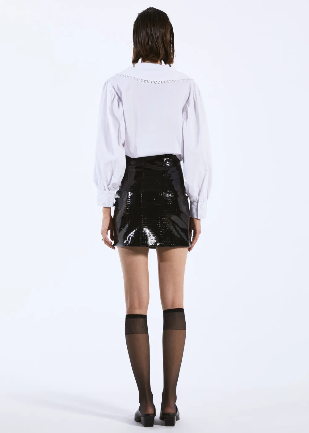 Blouse Retro Korean Style peter pan Collar Shirt White And Blue For Women Long Sleeve Ruffled Fringed Trims Casual Blouse