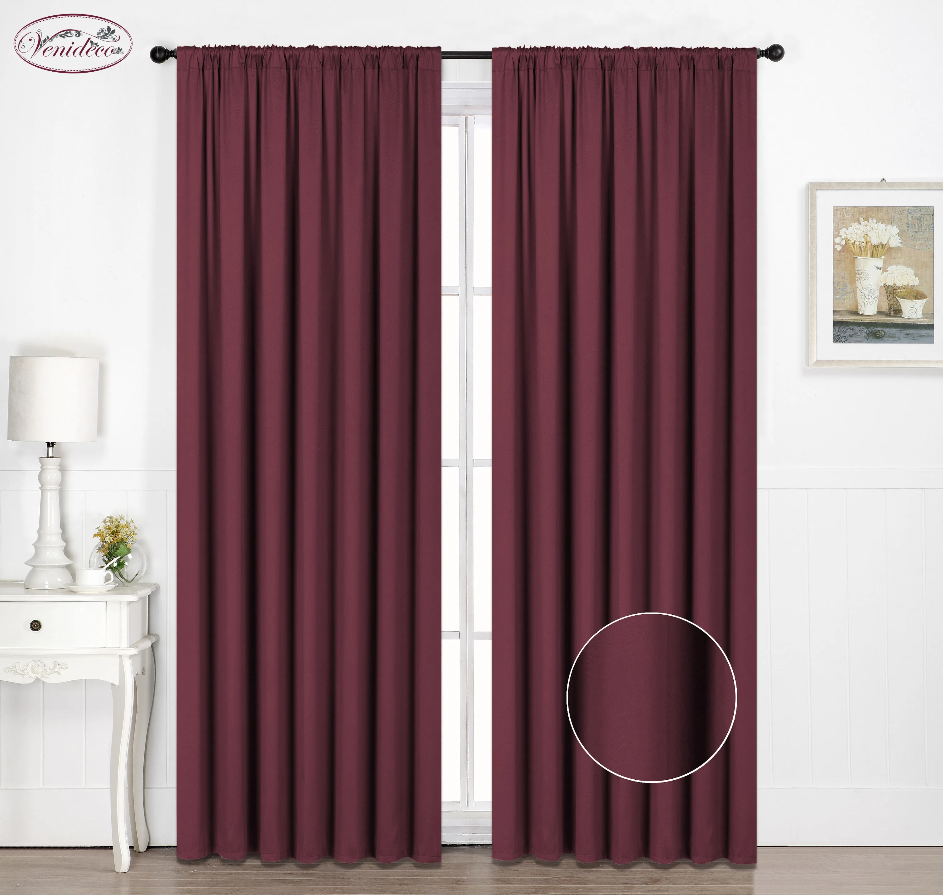 
Venideco Embossed Damask Wine Curtain 100% Polyester 